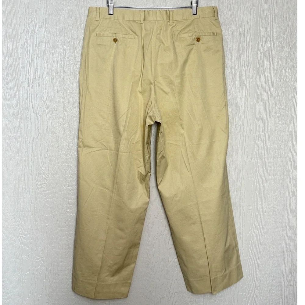 Neiman Marcus Mens 36 Pleated Cotton Trousers Tan Khaki Italy Dress Pants